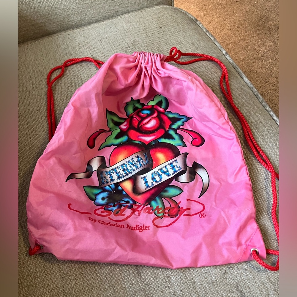Ed hardy pink drawstring backpack